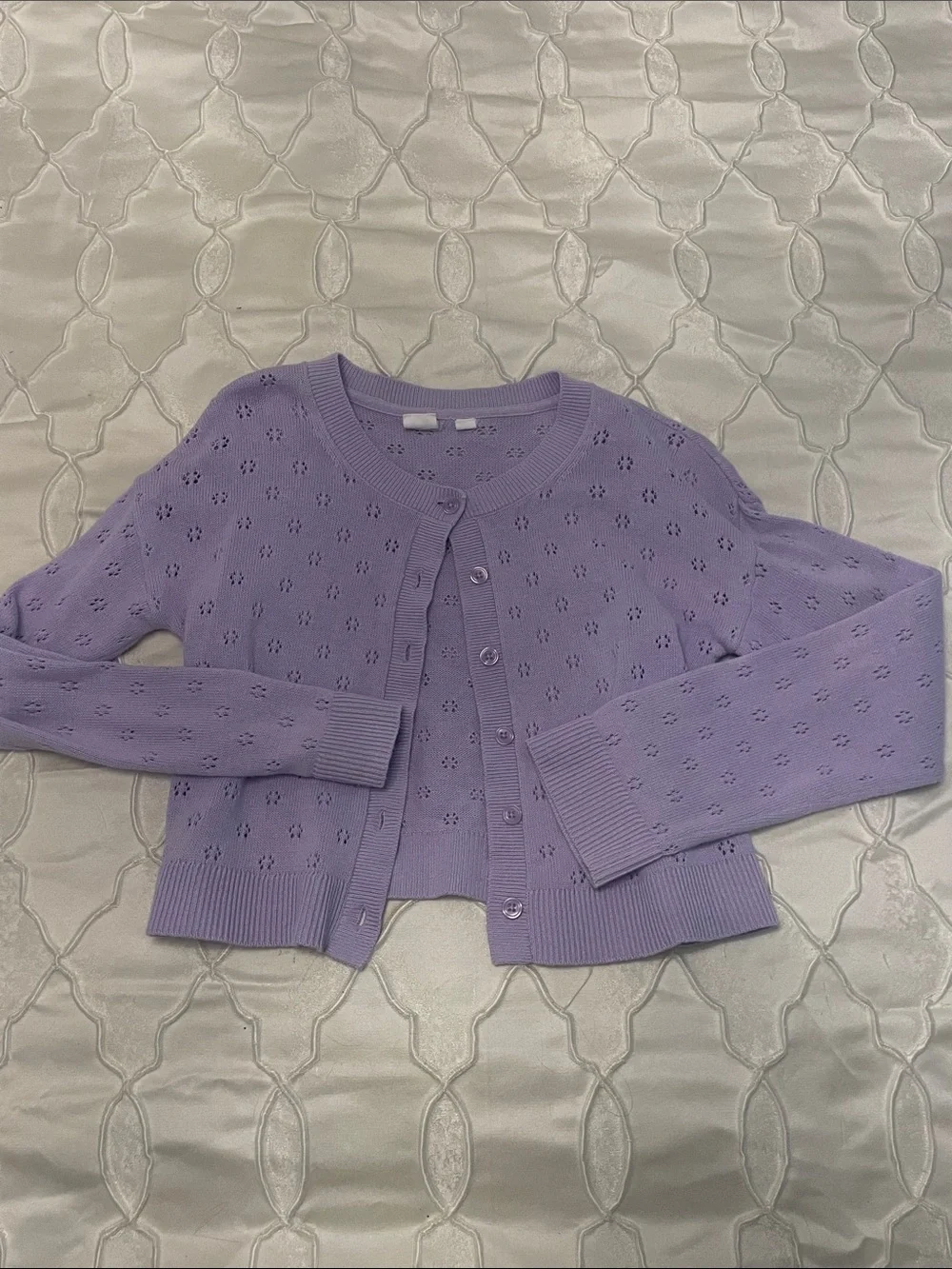GAP Lilac Pointelle Button-Front Cardigan